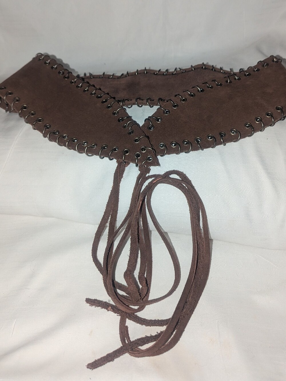 Vintage Hippy Biker Suede Belt W Pierced Metal Rings Jim Morrison Style
